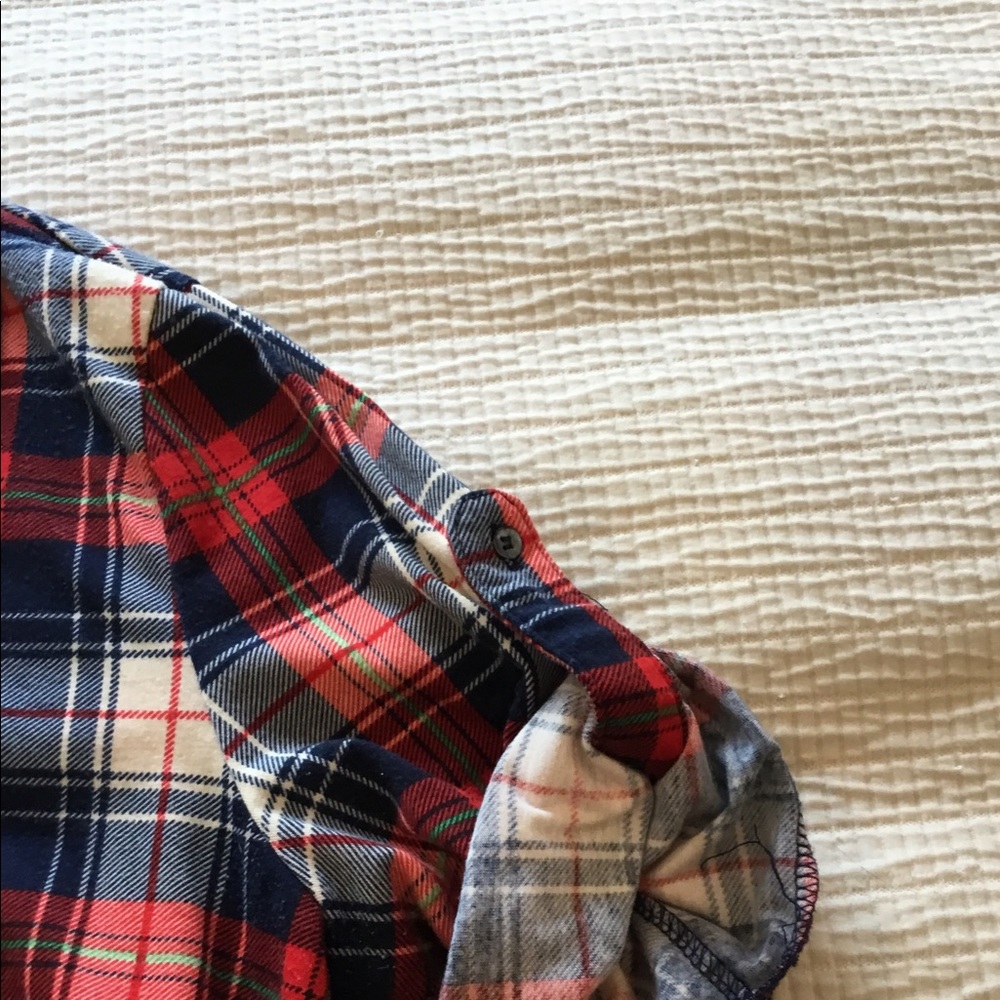 Red Blue White Plaid 3/4 Button-up L - Picture 2 of 5